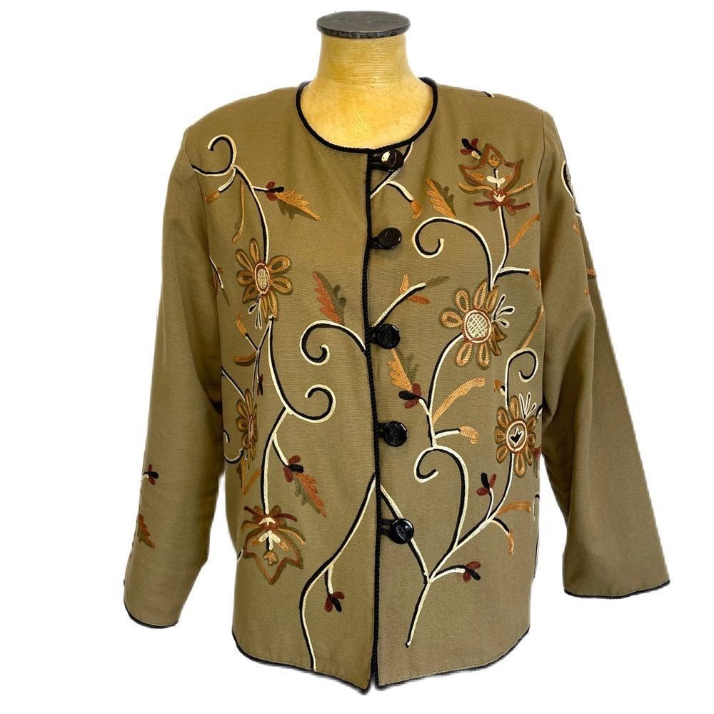 Floral Embroidered Tan Blazer